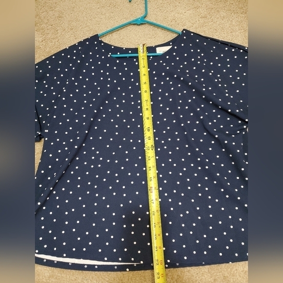 Navy Blue White Pokadot Dressy Zip Up Shirt - Picture 15 of 16